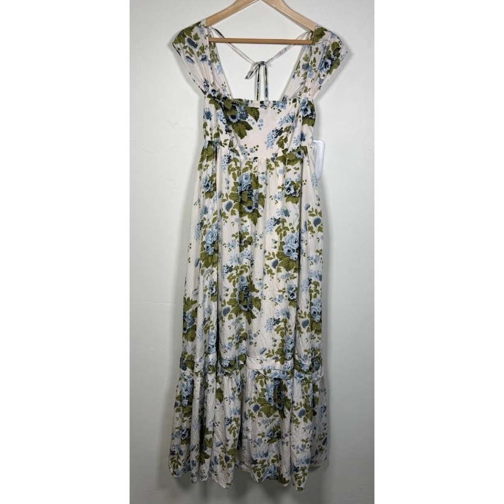 Anthropologie The Helena Women's Square Neck Midi Dress Blue Floral - Size Small